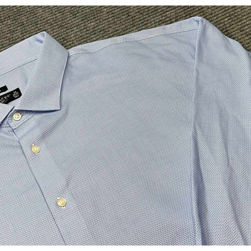 Pronto Uomo Dress Shirt Men 22 36/37 Tall Blue Non-Iron Classic Fit Pattern
